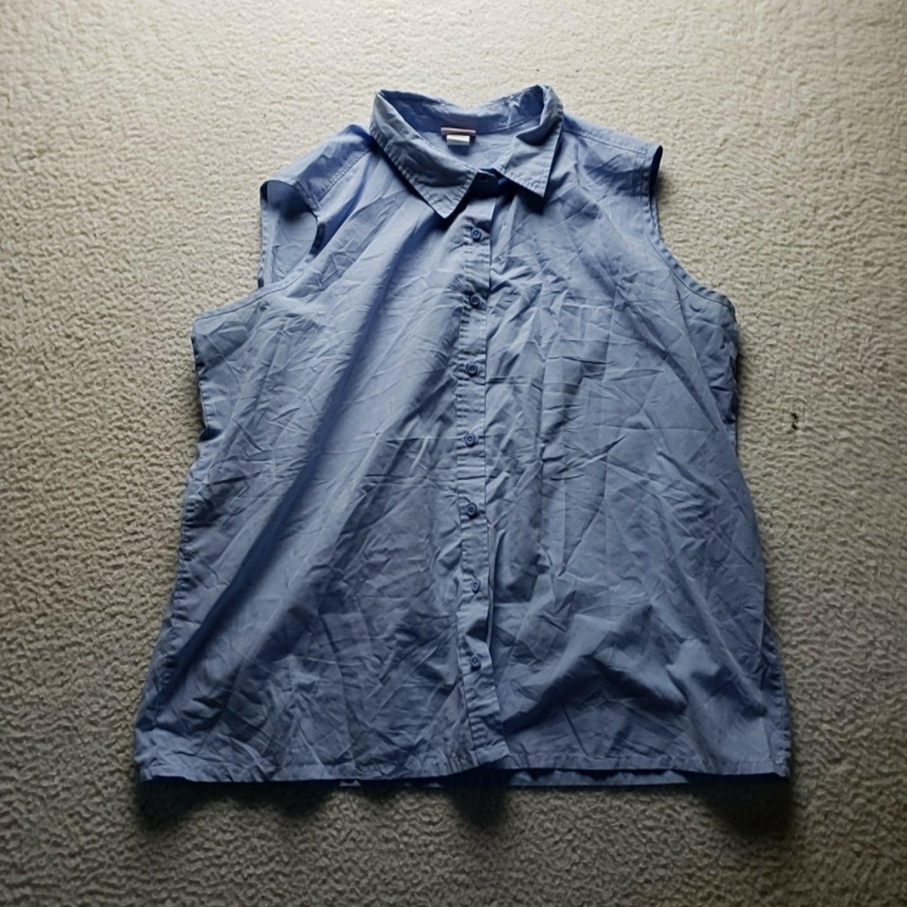 American Sweetheart Button Up Shirt Womens Plus 2X Blue Collared Sleeveless Top